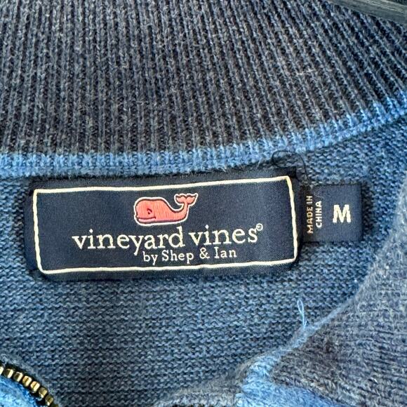 Vineyard Vines Navy Blue Stripe 100% Cotton Quarter-Zip Pullover Size Medium - Picture 4 of 13